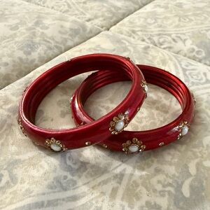 Asian Indian Red Bangles with Rhinestones